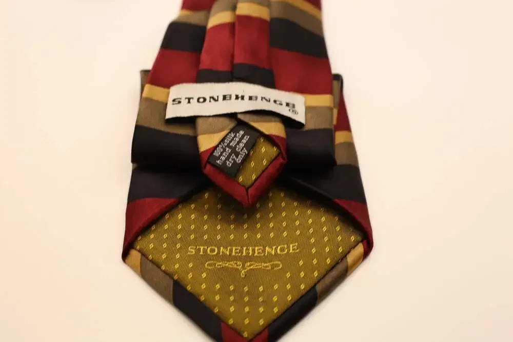 Stonehenge 100% Silk Red Gold and Black Striped Necktie
